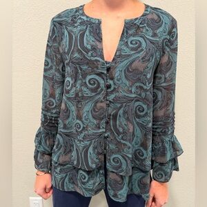 Hinge Teal and Black Paisley Blouse